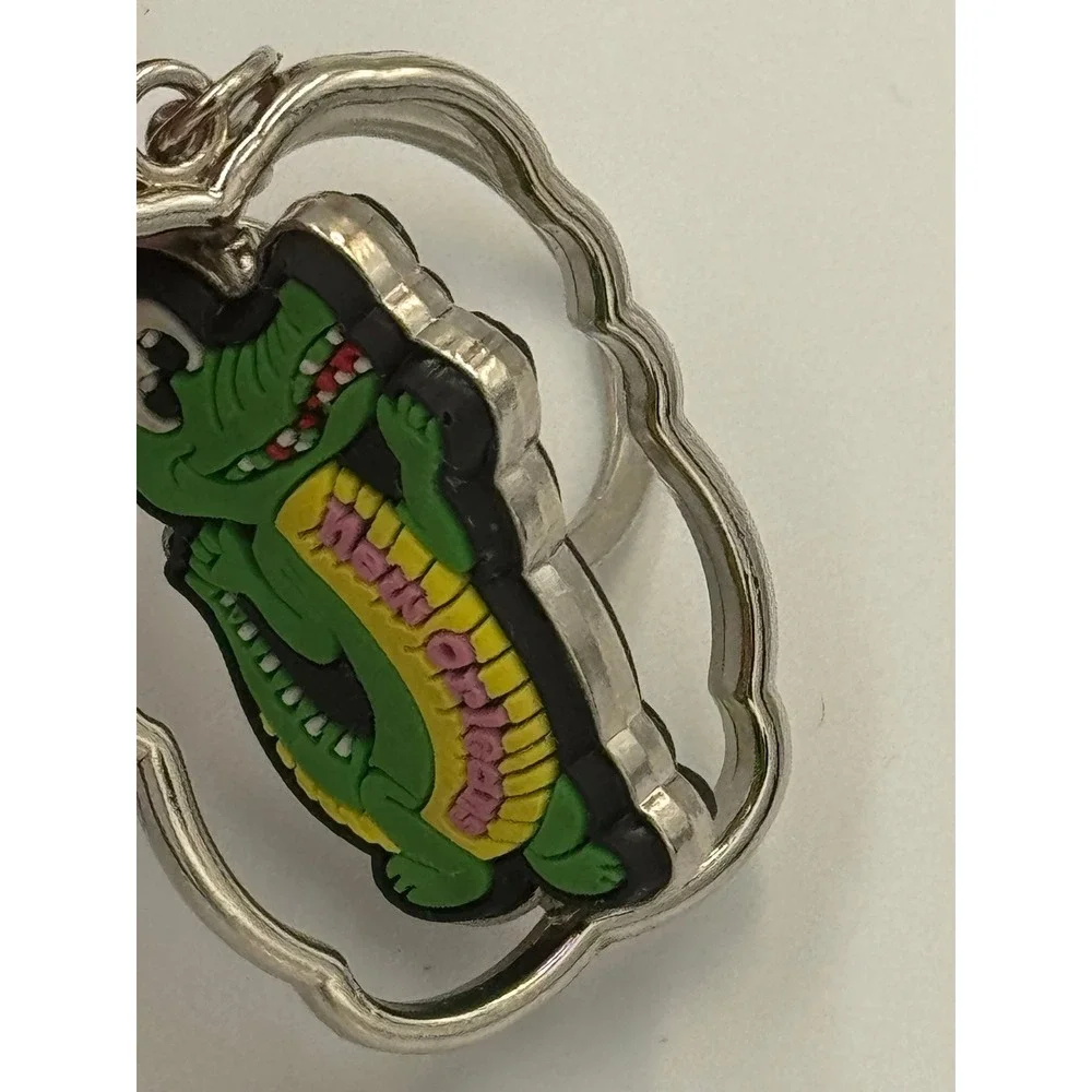 New Orleans Souvenir Keychain Green Alligator Spinner Metal Rubber‎ Travel Gift